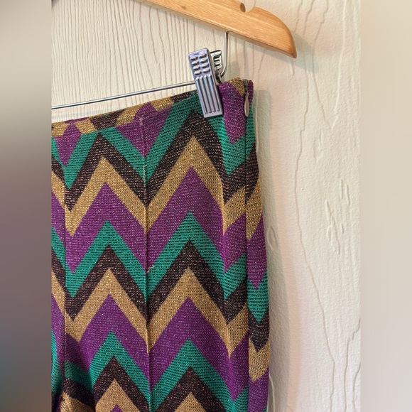 70’s Inspired Disco Metallic Multicolour Zig Zag Flare One Piece Jumpsuit Set - Picture 4 of 16